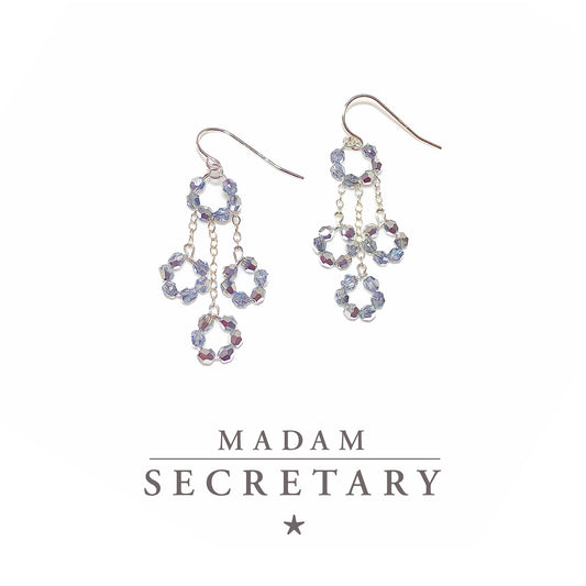 As Seen on MADAM SECRETARY: Silver Swarovski Crystal Triple Dangle Earrings