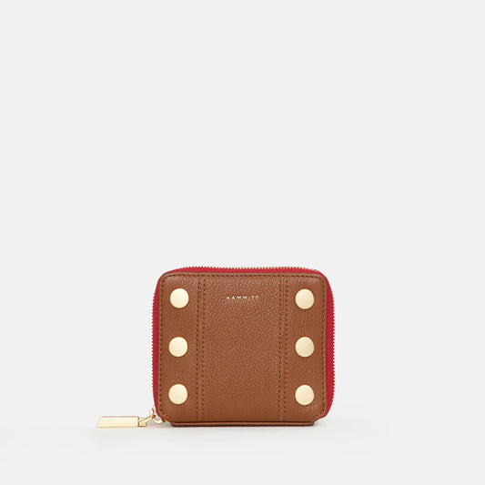 Hammitt 5 North Wallet - Mahogany Pebble/Brushed Gold Red Zip
