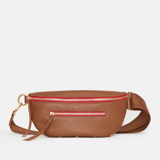 Hammitt Charles Belt Bag - Mahogany Pebble/Brushed Gold Red Zip