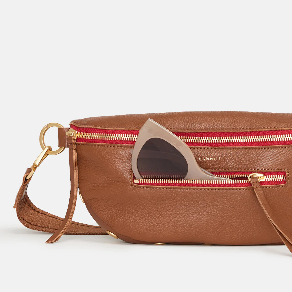 Hammitt Charles Belt Bag - Mahogany Pebble/Brushed Gold Red Zip