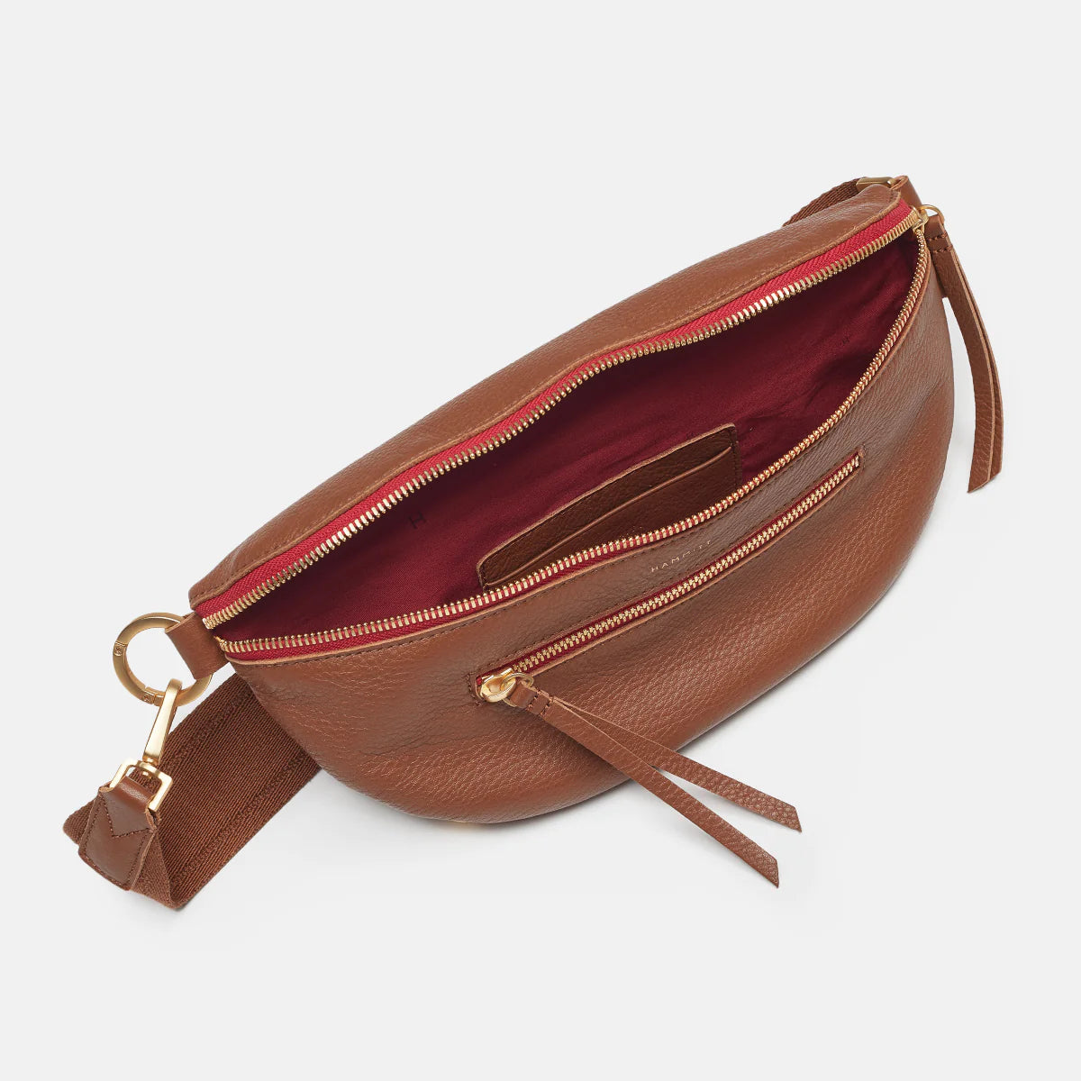 Hammitt Charles Belt Bag - Mahogany Pebble/Brushed Gold Red Zip