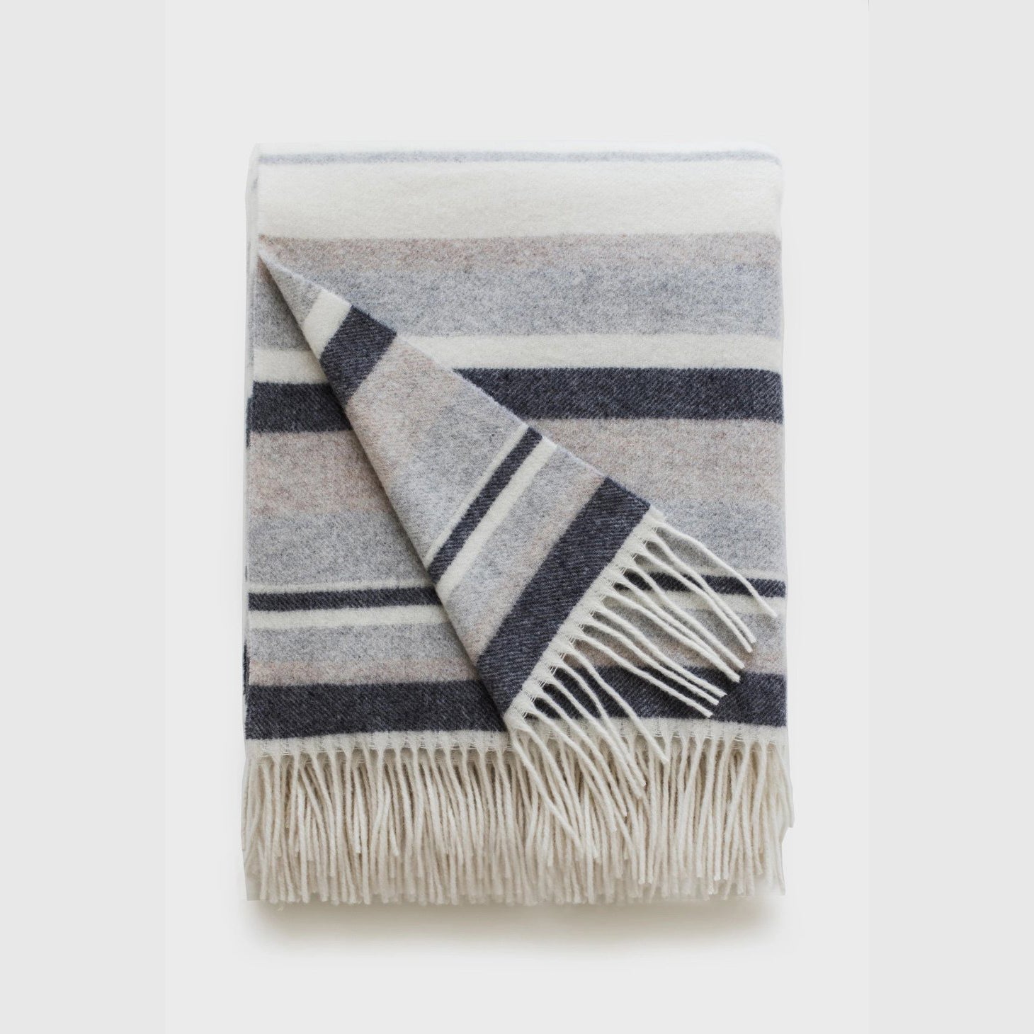 Malmo Cashmere/Wool Blend Throw - White, Beige + Charcoal Stripe