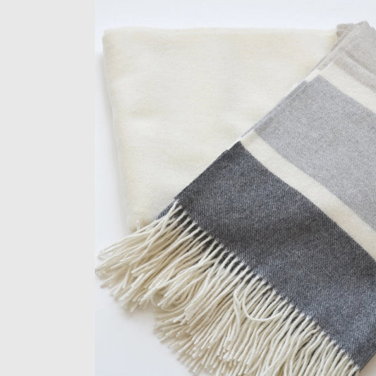 Manhattan Cashmere/Wool Blend Throw - White, Otter Beige + Grey Stripe