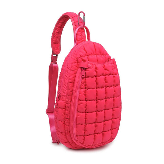 Match Point Quilted Nylon Puffer Pickleball Sling Backpack - Hot Pink