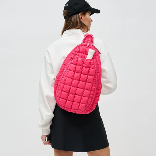 Match Point Quilted Nylon Puffer Pickleball Sling Backpack - Hot Pink