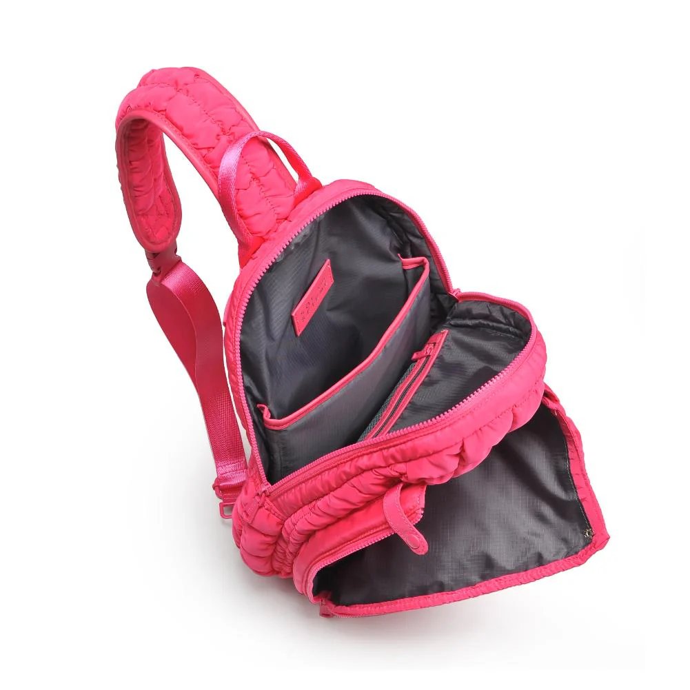 Match Point Quilted Nylon Puffer Pickleball Sling Backpack - Hot Pink