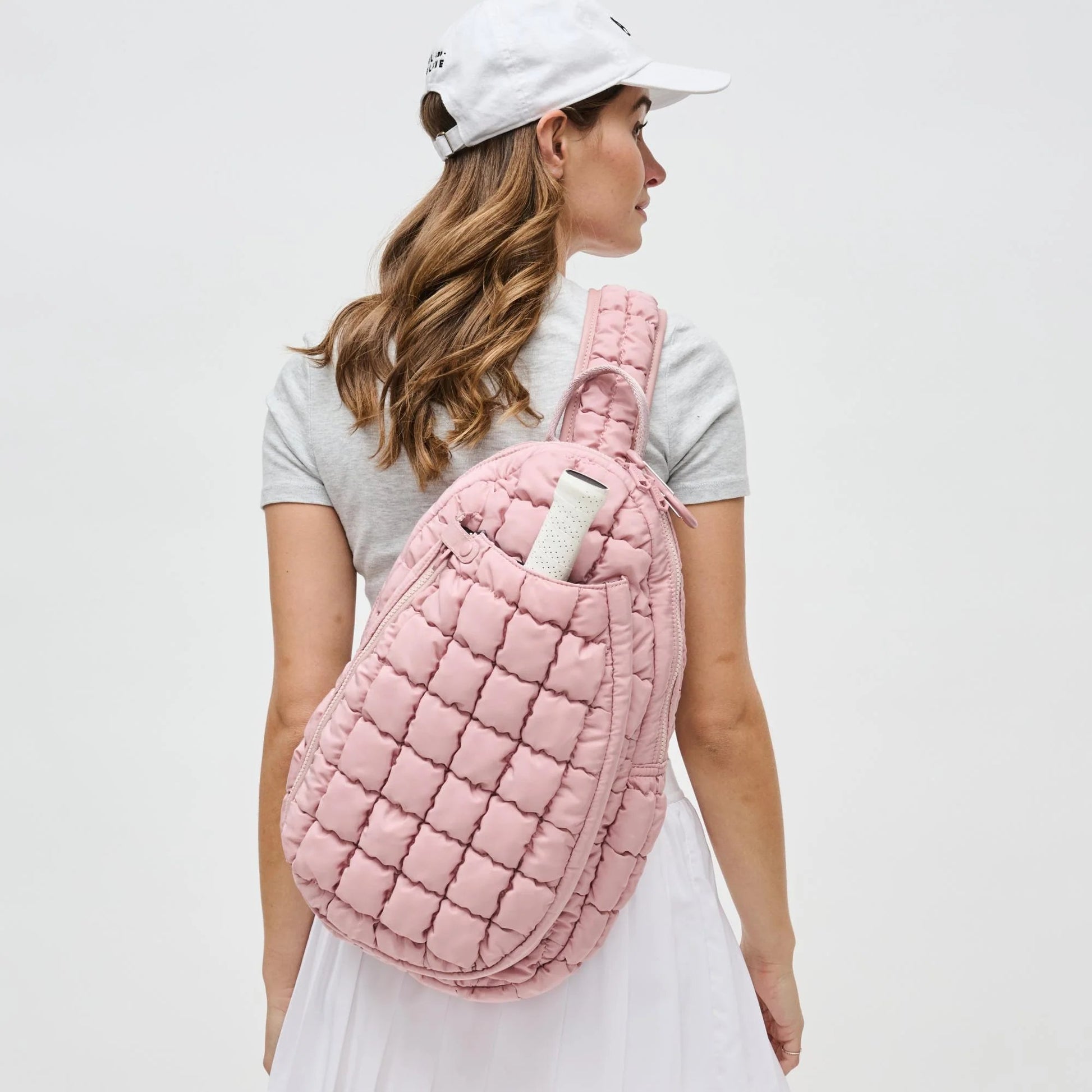 Match Point Quilted Nylon Puffer Pickleball Sling Backpack - Rose