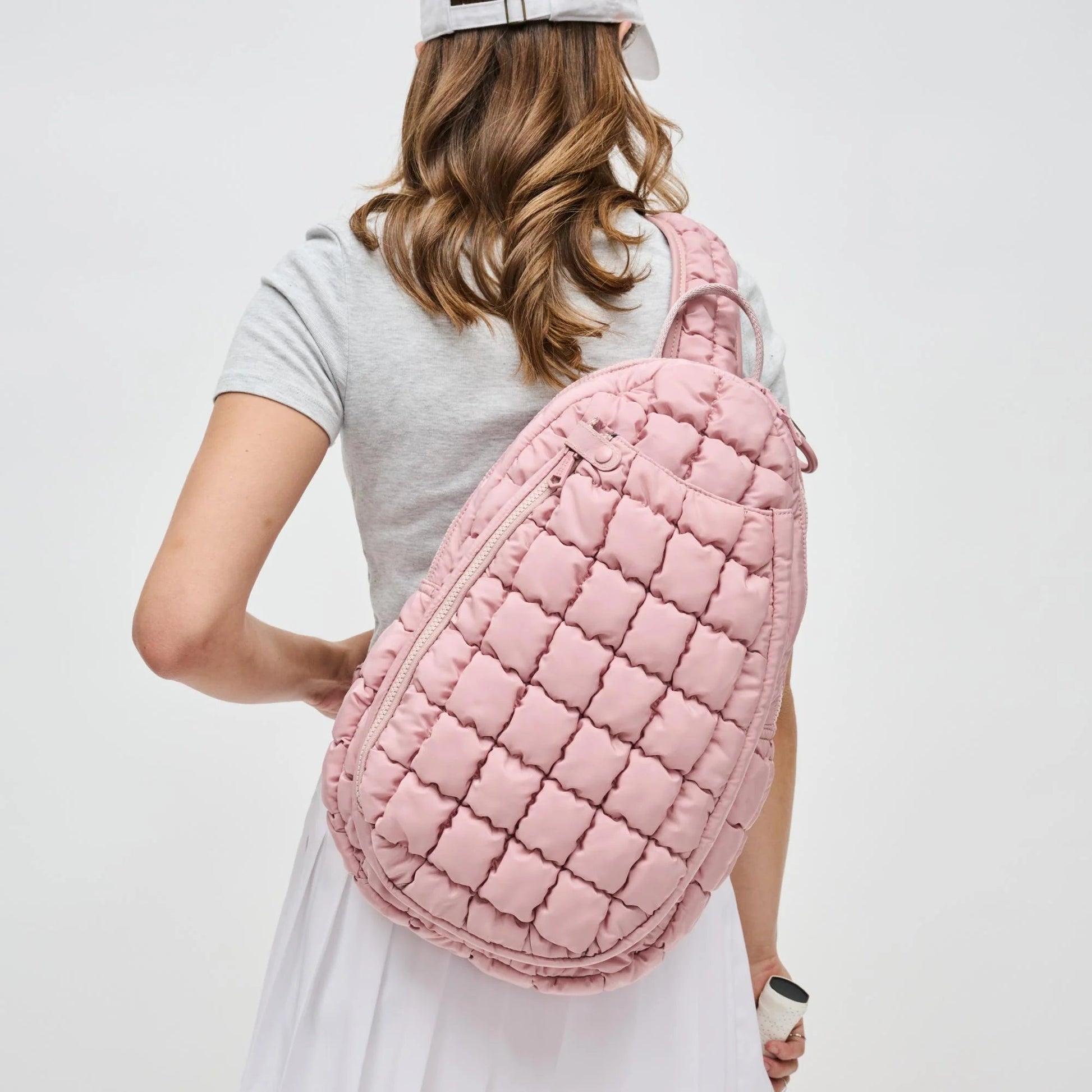 Match Point Quilted Nylon Puffer Pickleball Sling Backpack - Rose