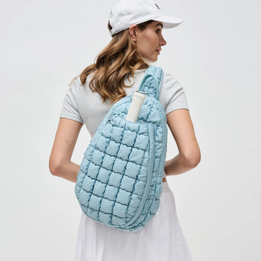 Match Point Quilted Nylon Puffer Pickleball Sling Backpack - Sky Blue