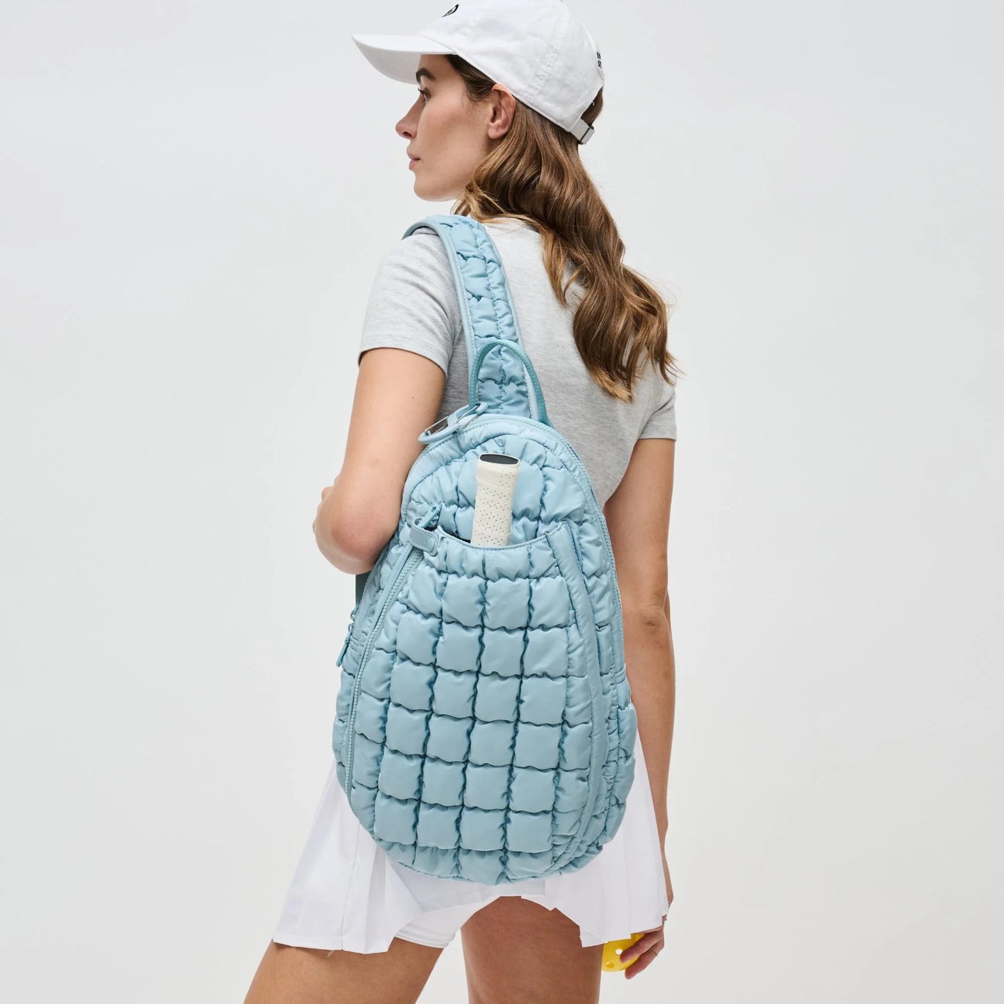 Match Point Quilted Nylon Puffer Pickleball Sling Backpack - Sky Blue