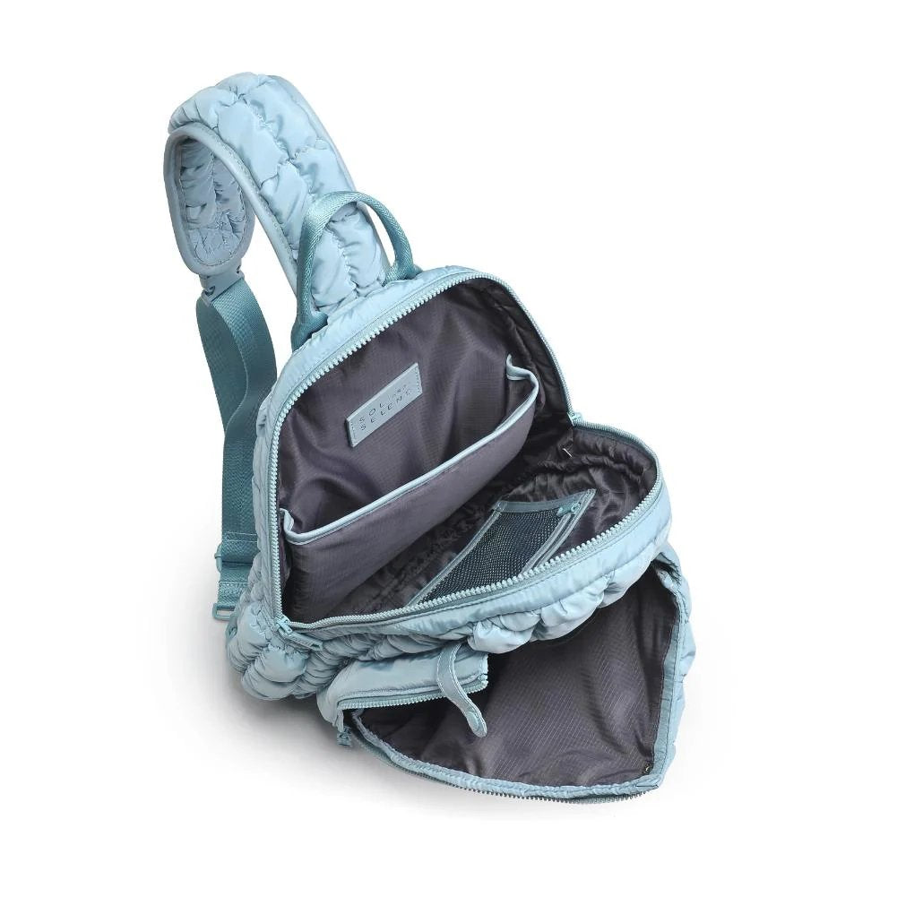 Match Point Quilted Nylon Puffer Pickleball Sling Backpack - Sky Blue