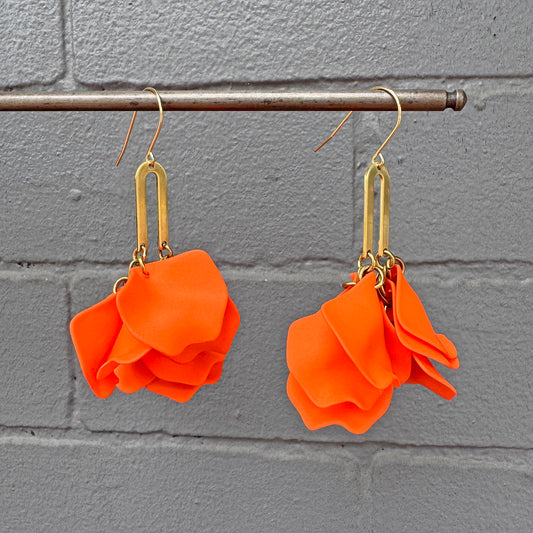 Matte Orange Acrylic + Brass Flor Earrings - Small