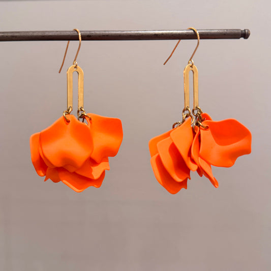Matte Orange Acrylic + Brass Flor Earrings - Small