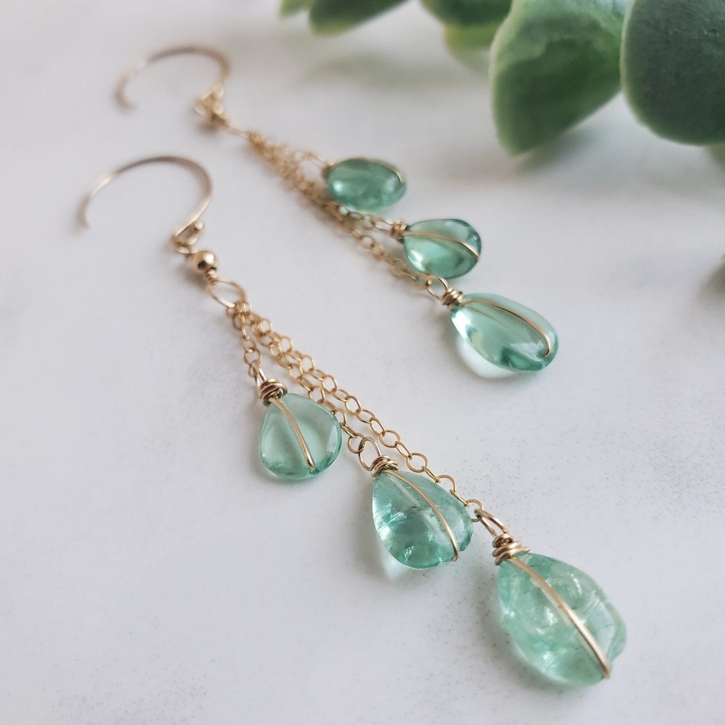 Maui Apatite Gemstone Dangle Earrings - Gold Fill