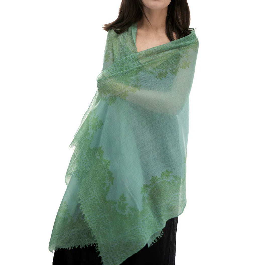 Cashmere Whisper Paisley Print Scarf - Aqua/Lime