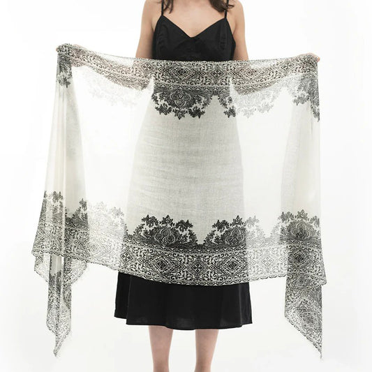 Cashmere Whisper Paisley Print Scarf - Ivory/Black