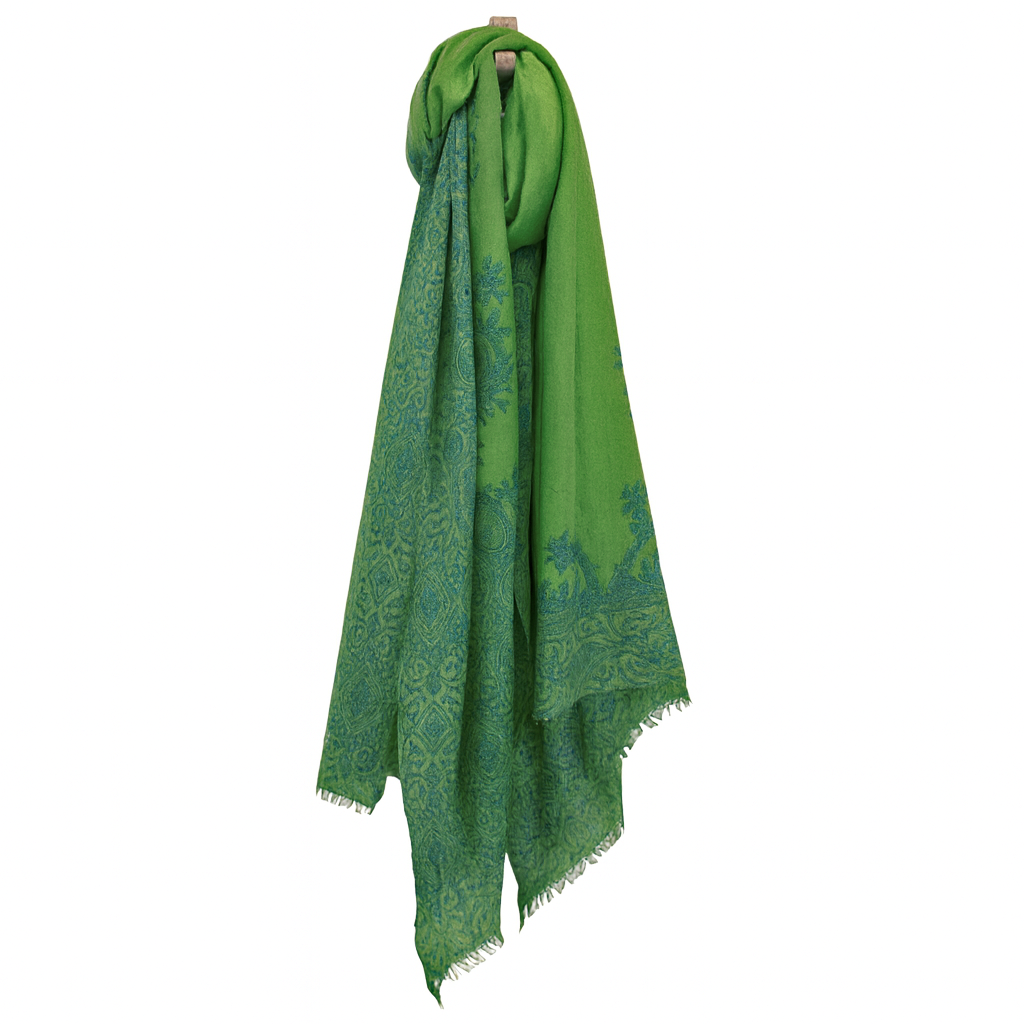 Cashmere Whisper Paisley Print Scarf - Lime/Aqua