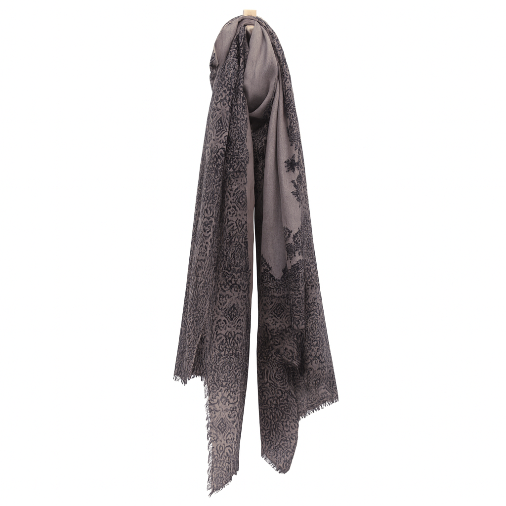 Cashmere Whisper Paisley Print Scarf - Truffle/Black