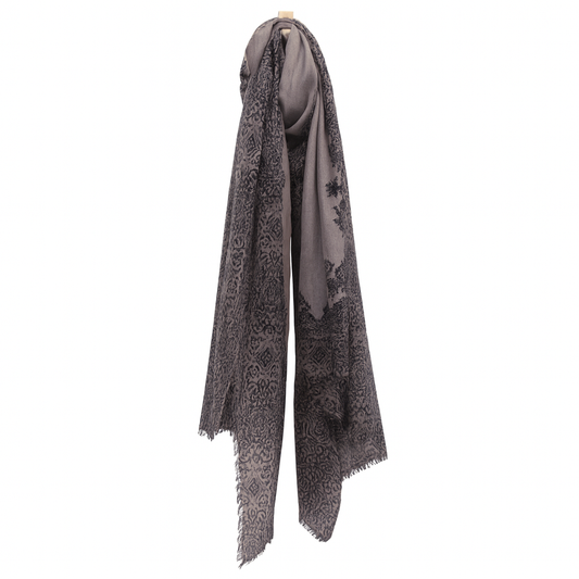 Cashmere Whisper Paisley Print Scarf - Truffle/Black