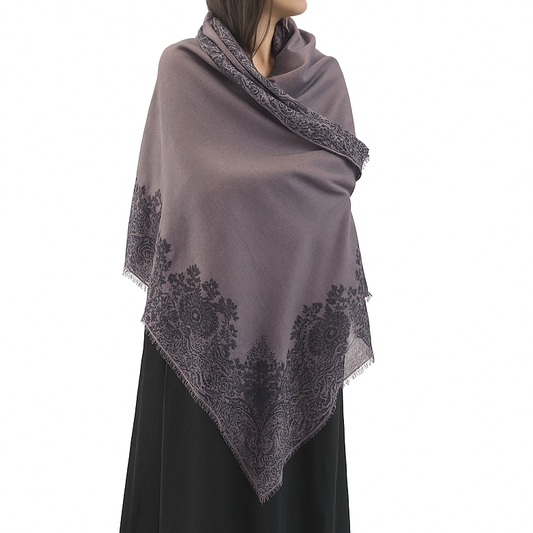 Cashmere Whisper Paisley Print Scarf - Truffle/Black