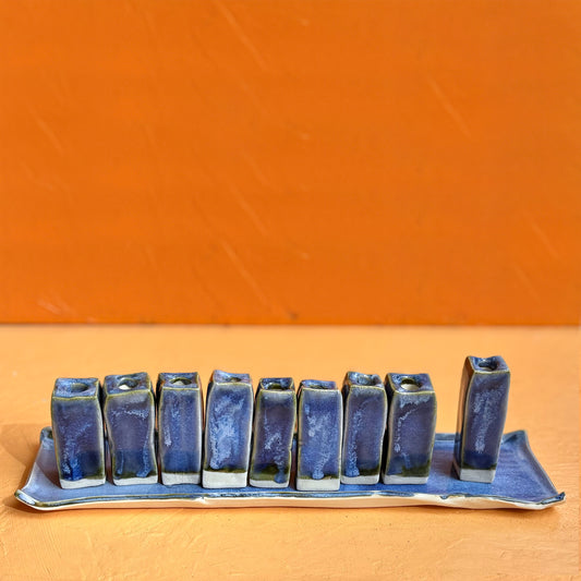 One-of-a-Kind Porcelain Slab Menorah - Blue Glaze