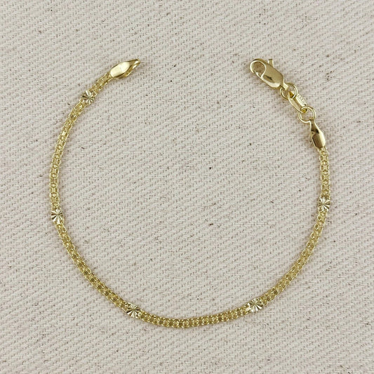 Mesh Chain with Diamond Cut Pressed Detail Bracelet - Gold Fill