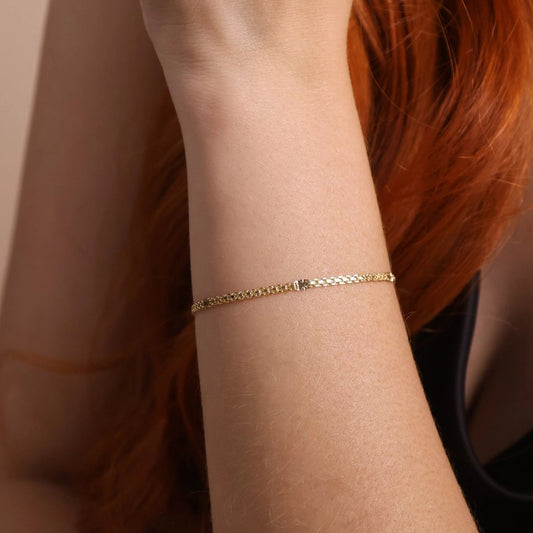 Mesh Chain with Diamond Cut Pressed Detail Bracelet - Gold Fill