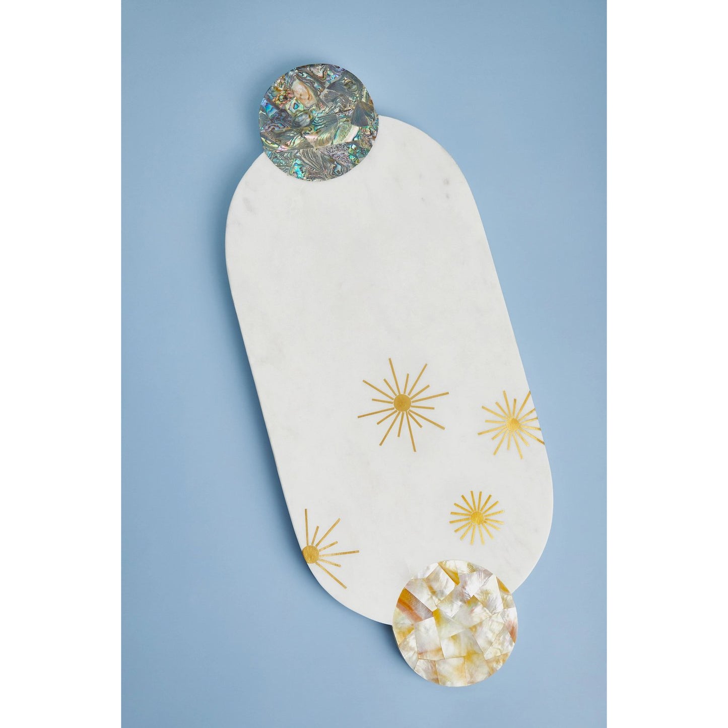 White Marble + Mother of Pearl Cheese Board with Brass Inlay