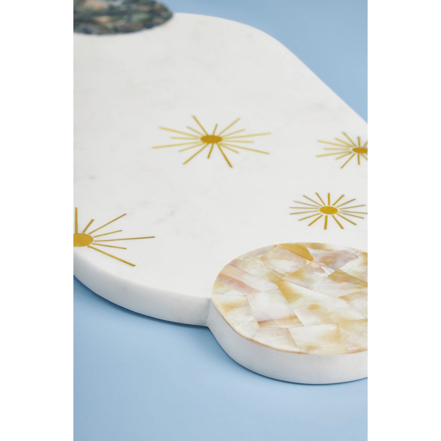 White Marble + Mother of Pearl Cheese Board with Brass Inlay