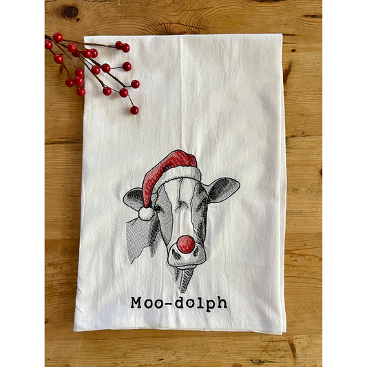 Moo-dolph - Embroidered Flour Sack Kitchen Towel