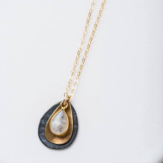 Moonstone Mixed Metal Petal Necklace