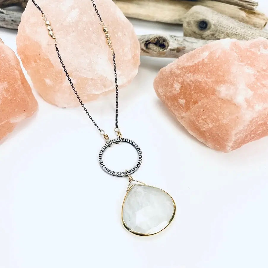 Mixed-Metal Moonstone Statement Necklace