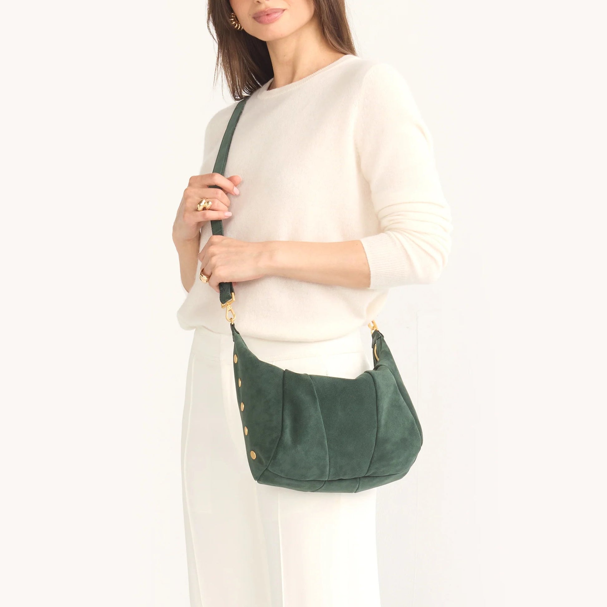 Hammitt Morgan Crossbody Bag - LIMITED EDITION Green Room Suede/Brushed Gold