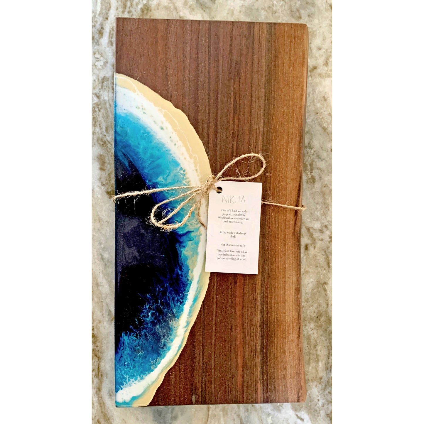 Black Walnut Live Edge Cheese Board with Resin Accent - Ocean