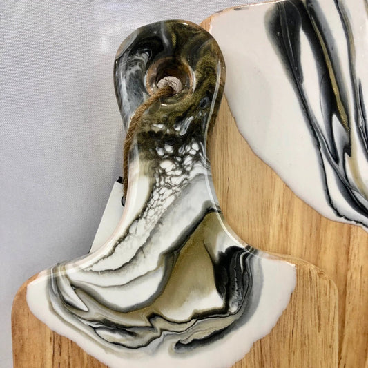 Maple Charcuterie Board with Handle + Resin Accent - Black/White/Gold