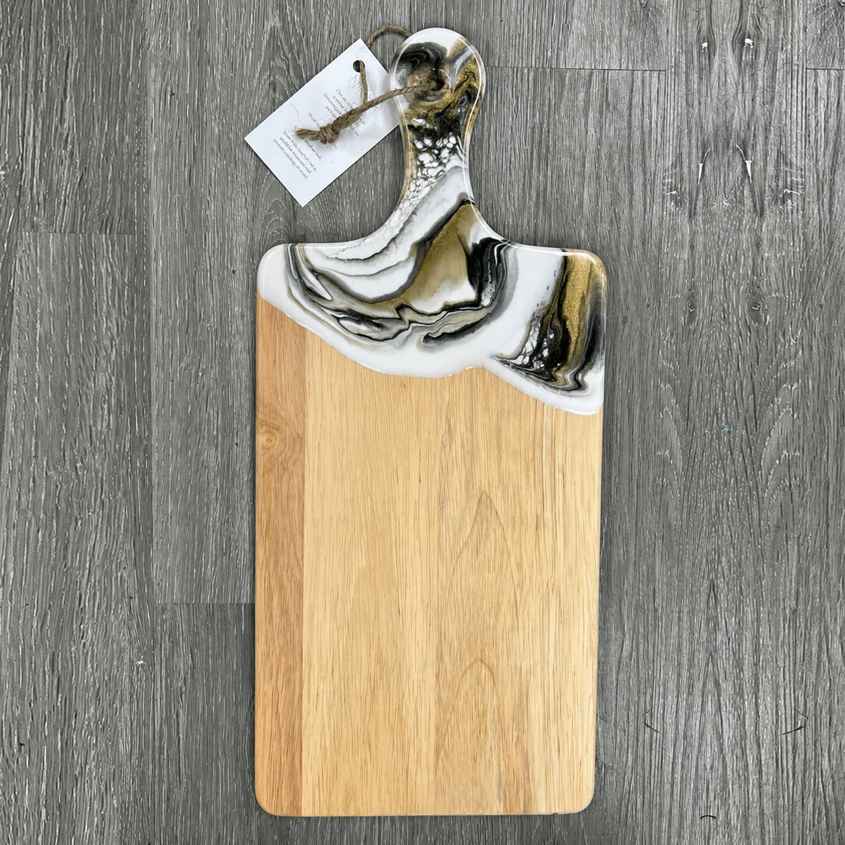 Maple Charcuterie Board with Handle + Resin Accent - Black/White/Gold
