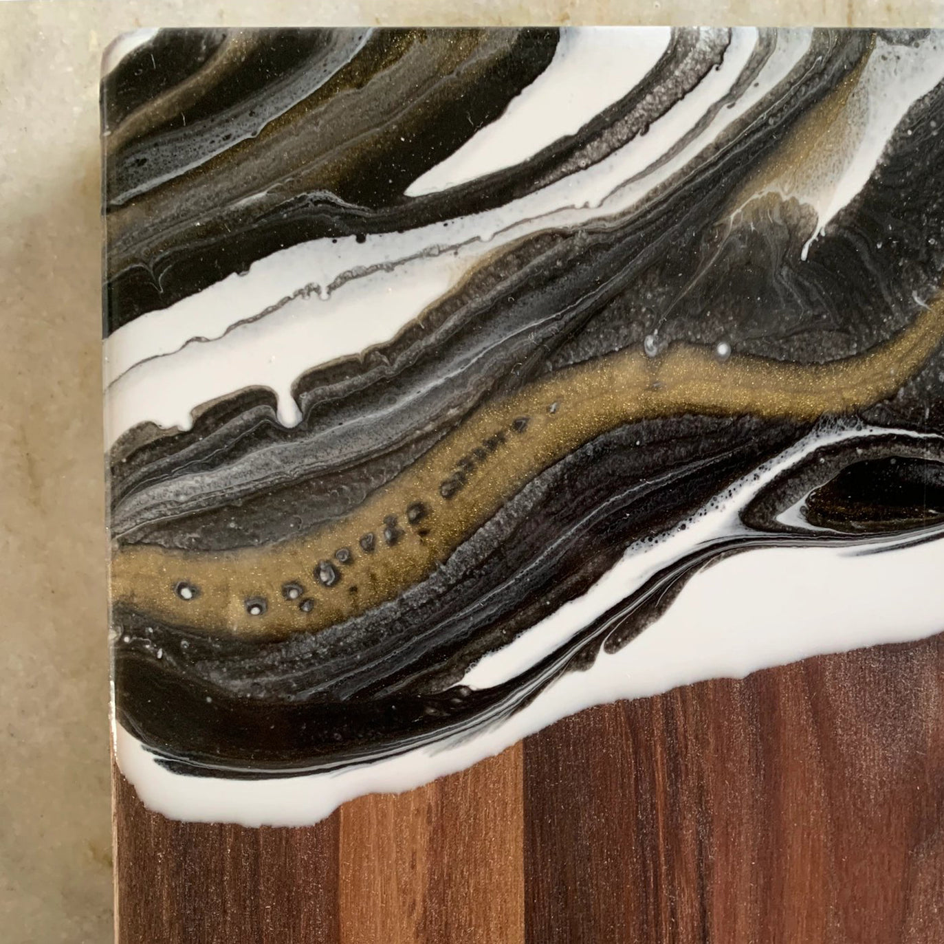 Rectangle Black Walnut Cutting Board with Resin Accent - Black/White/Gold