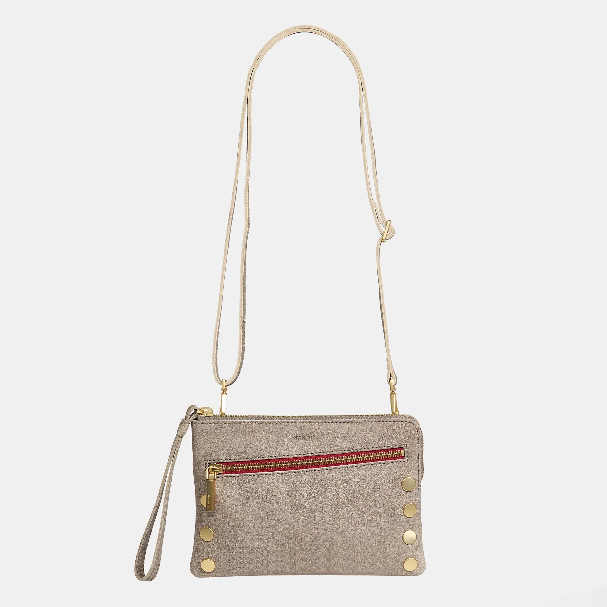 Hammitt Nash Small Crossbody Bag - Pewter/Brushed Gold with Red Zip