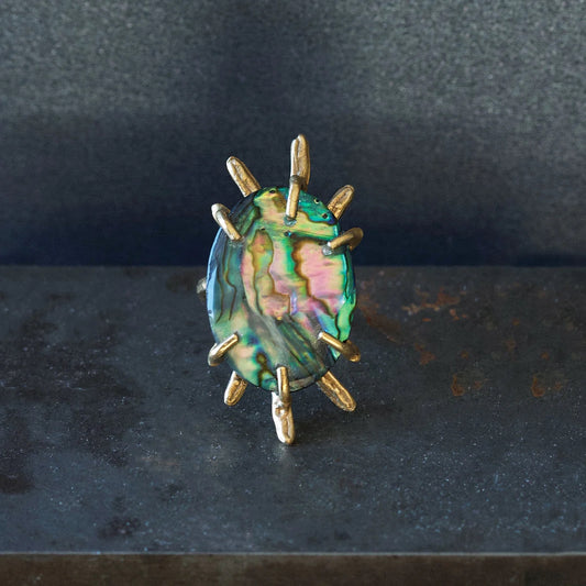 Paua Shell + Hammered Brass 'Nova' Statement Ring