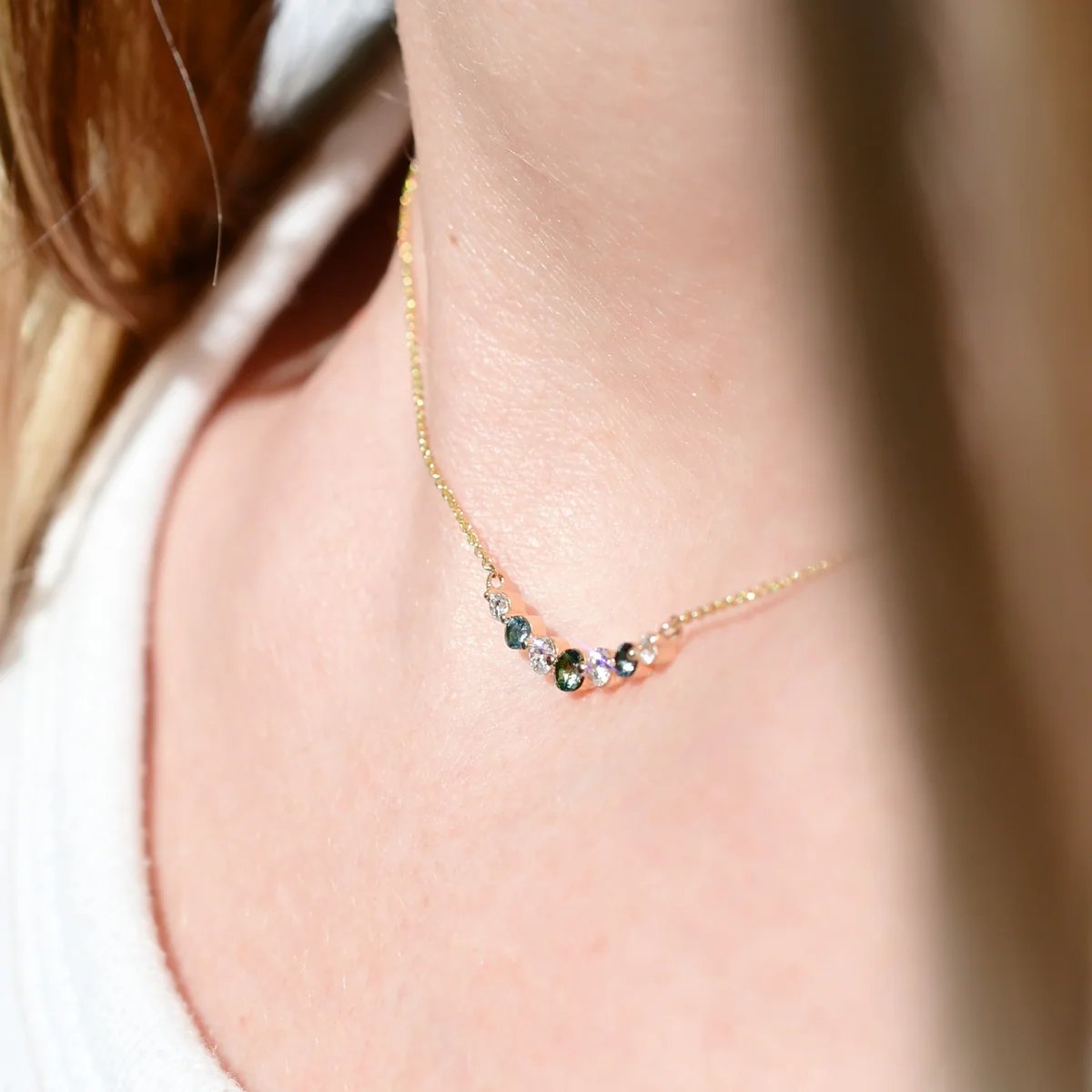 14k Gold, Teal Tourmaline + White Diamond 'Orocco' Necklace