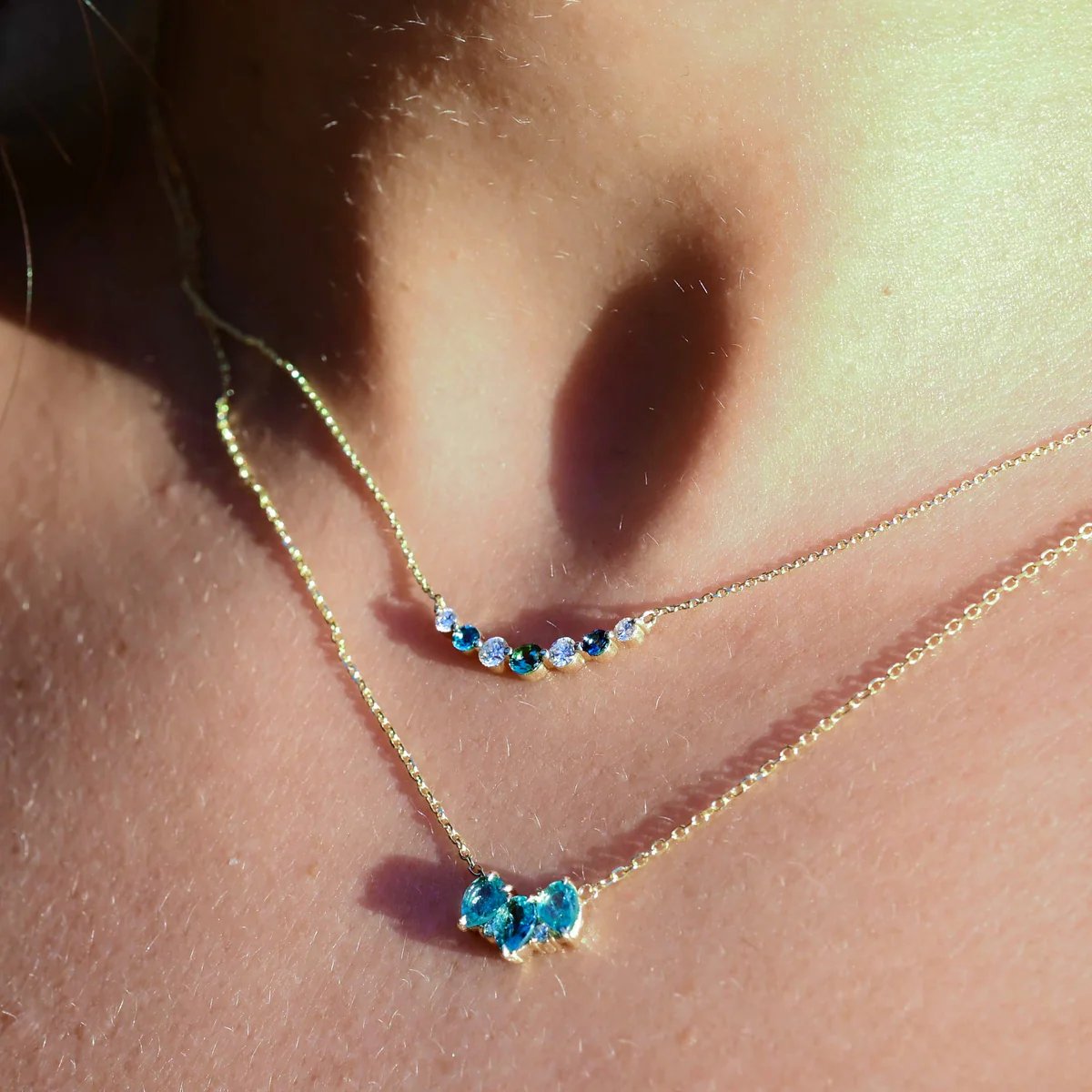 14k Gold, Teal Tourmaline + White Diamond 'Orocco' Necklace