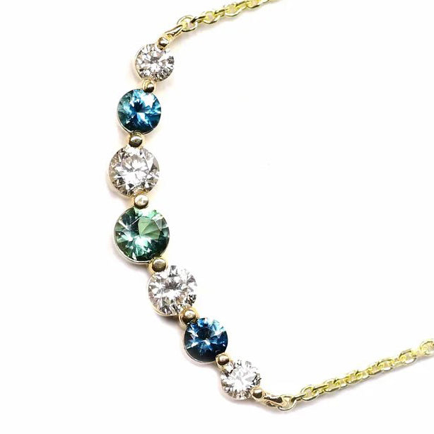 14k Gold, Teal Tourmaline + White Diamond 'Orocco' Necklace