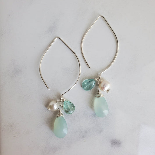 Ocean Arc Gemstone Cluster Earrings - Sterling Silver