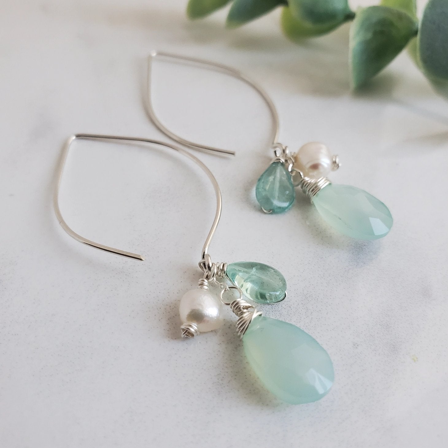 Ocean Arc Gemstone Cluster Earrings - Sterling Silver