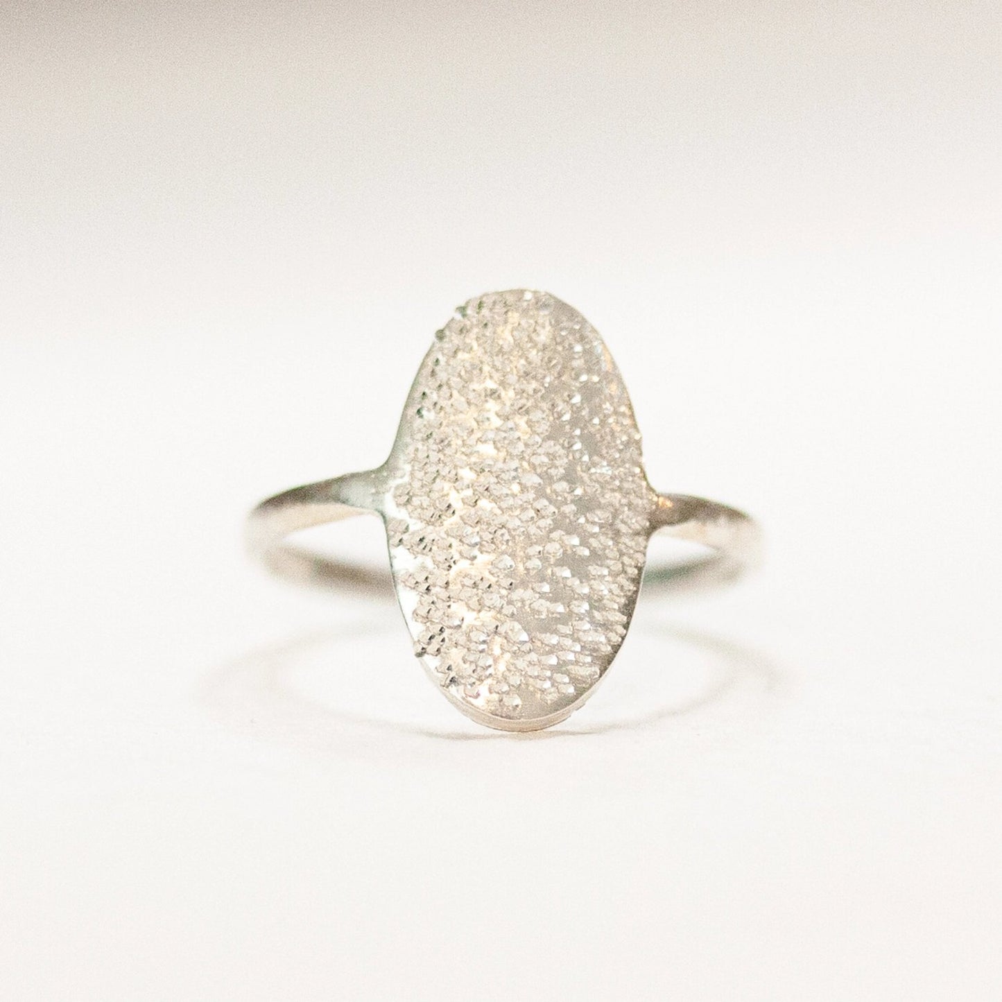 Diamond Dusted Orbit Oval Statement Ring - Sterling Silver