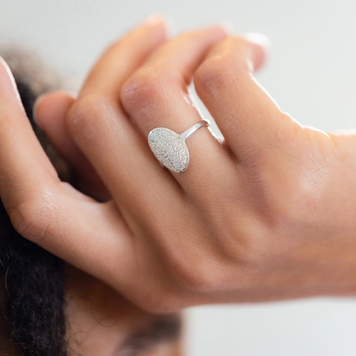 Diamond Dusted Orbit Oval Statement Ring - Sterling Silver