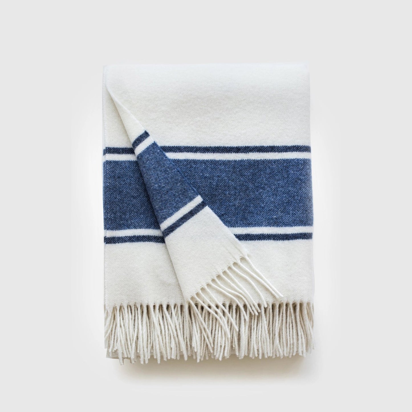 Oslo Cashmere/Wool Blend Throw - Off White + Blue Stripe