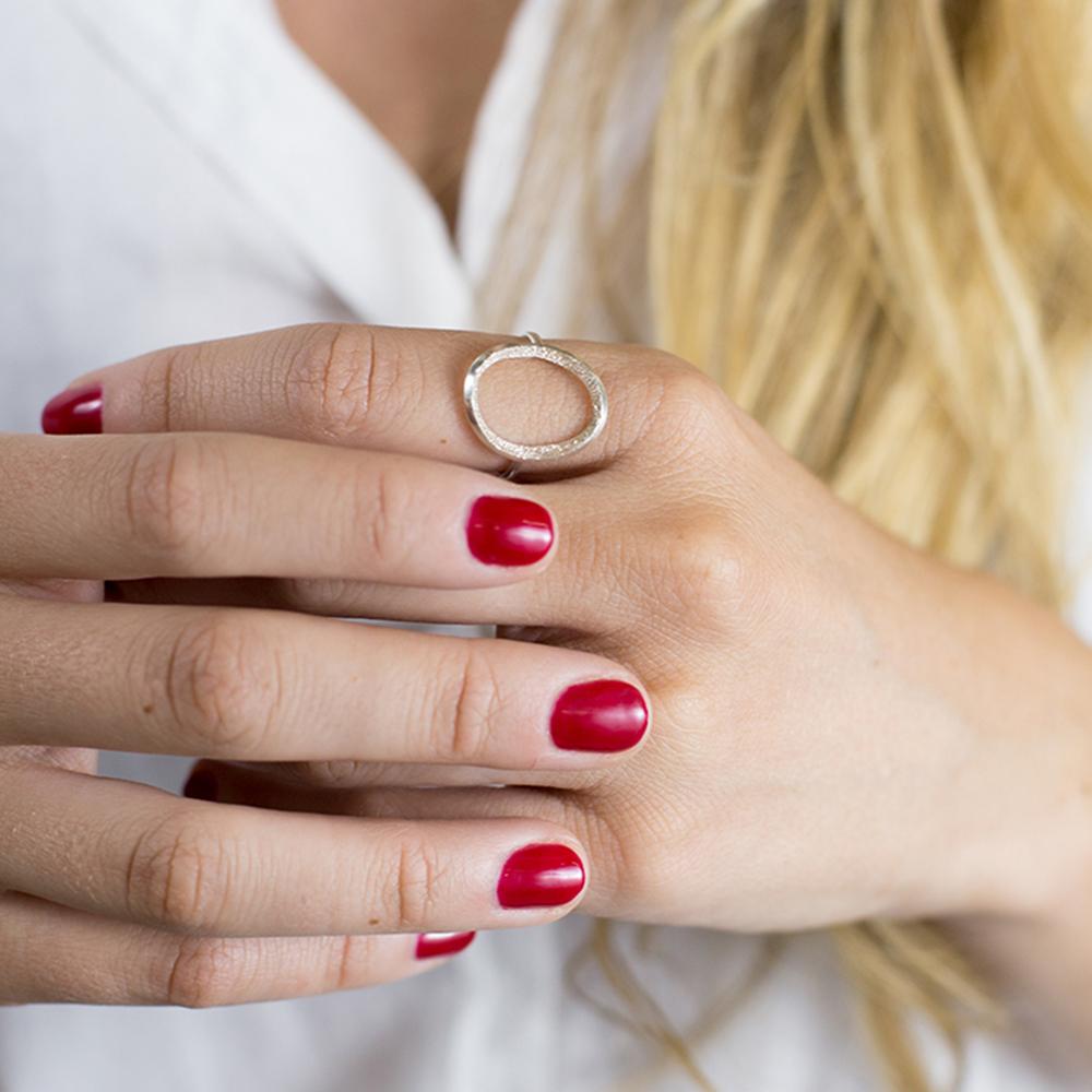 Diamond Dusted Open Oval Ring - Sterling Silver