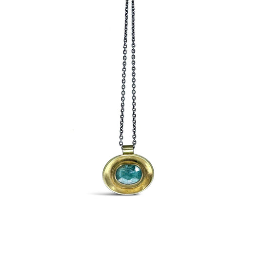 Mixed-Metal 'Oval Well' Necklace with Teal Kyanite