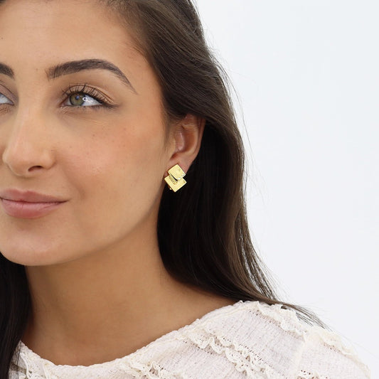 Overlapping Squares Clip-On Earrings - Gold